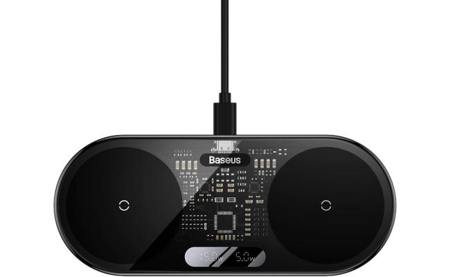 Baseus Digital LED Display 2in1 Wireless Charger 20W Black Universal version (Include USB For type-C 3A 1m) - Black